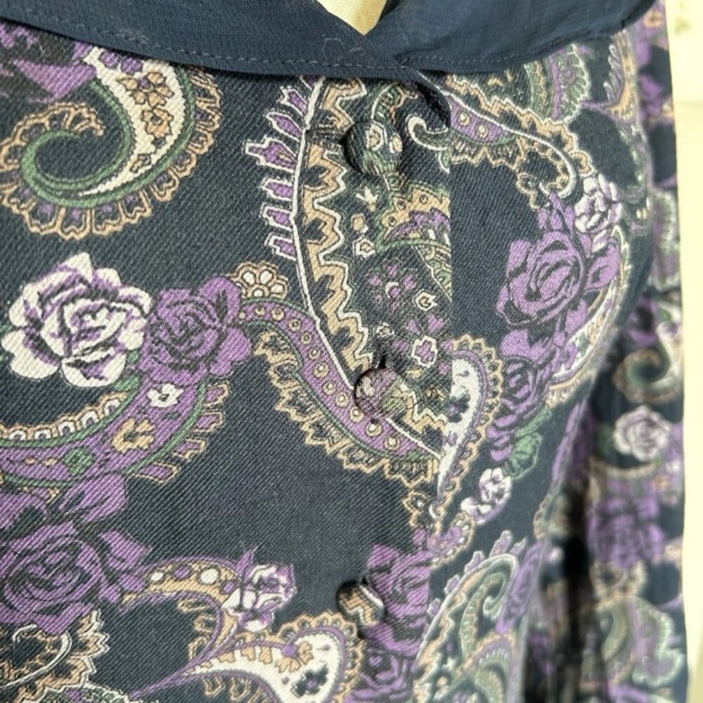 Vtg Laura Ashley Midi Blue Purple Paisley Basque Dress Modest Cottagecore US 8 - Picture 8 of 16